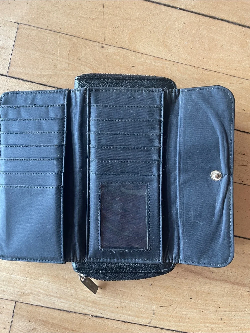Black Leather women’s Travel Wallet - Compact Organizer